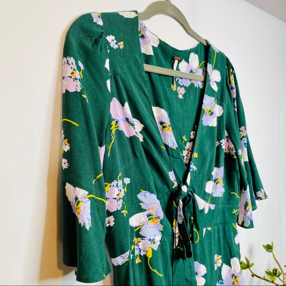 Free People | Dresses | Free People Green Floral Dress With Flare ...
